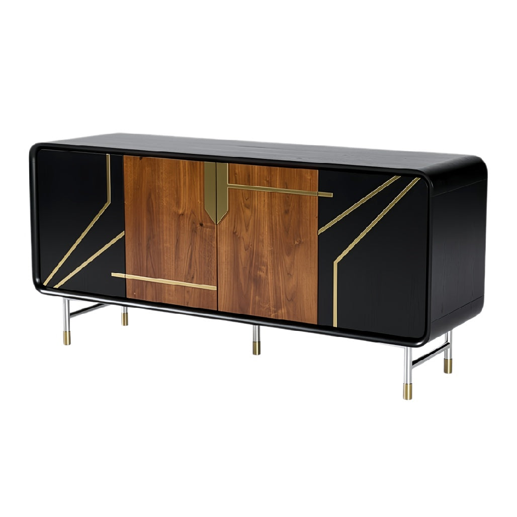 **Moderne Sideboard met Houten Deuren en Gouden Accent**