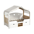 **Technische titel in het Nederlands: Moderne kinderbed met huisontwerp en opberglades**