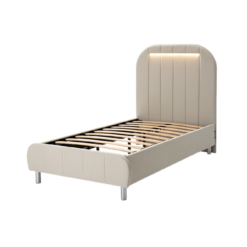 **Technische titel in het Nederlands: Modern Eenpersoonsbed met Verlichting en Geïntegreerd Lattenbodem**