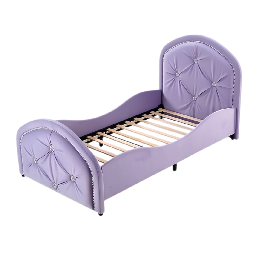 **Technische titel in het Nederlands: Elegant Lila Eenpersoonsbed met Gestoffeerde Hoofdeinde en Lattenbodem**